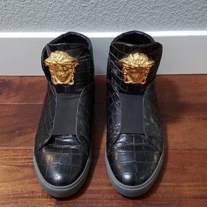 Versace Black Croc Leather Gold 3D Medusa High-top
